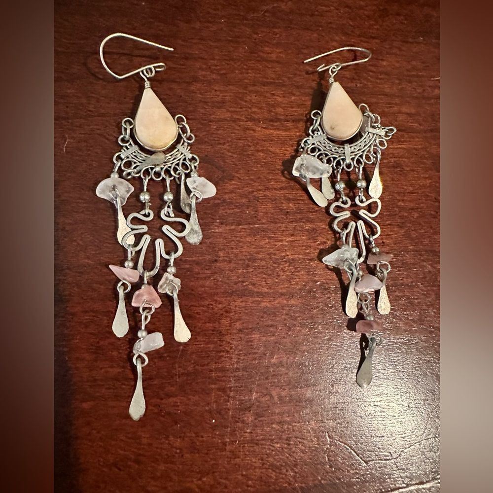 Pink quartz handmade earrings from Aruba